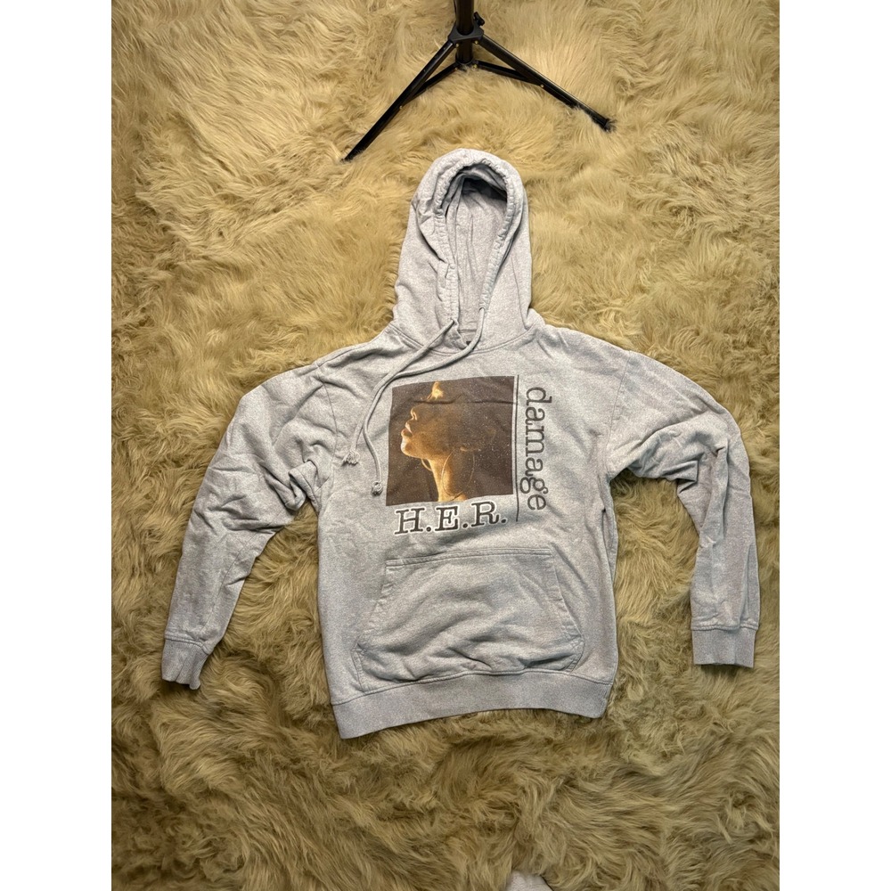 H.E.R. Damage Concert Tour Hoodie Heather Gray Graphic R&B Merch Mens Small